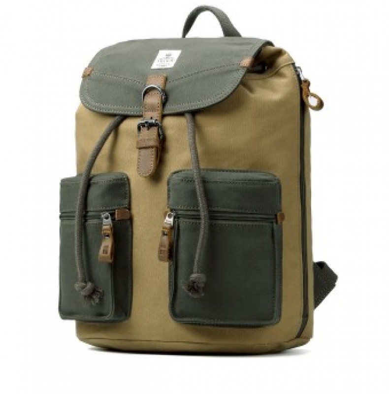 Troop London TRP0417 Velký batoh s dvěmi kapsičkami - Green/Camel